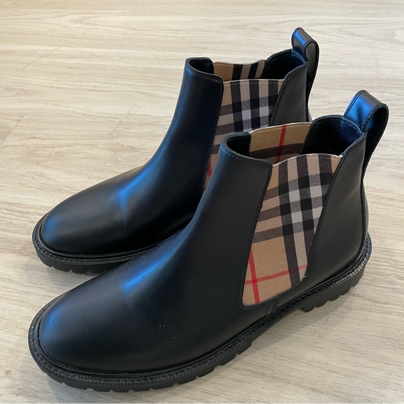 🤎🖤Burberry🤎🖤Allostock Leather Vintage Check Chelsea Booties - Picture 3 of 12